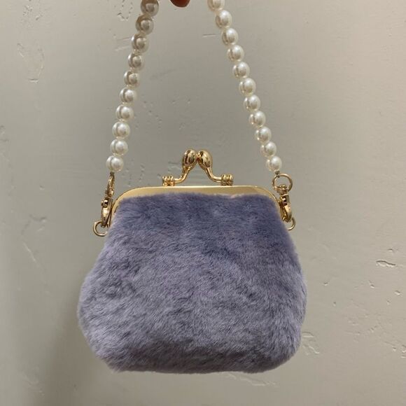 Genuine Shearling Leather Handmade Top Handle Metal Frame Bag & Small Clutch Set - Picture 14 of 16